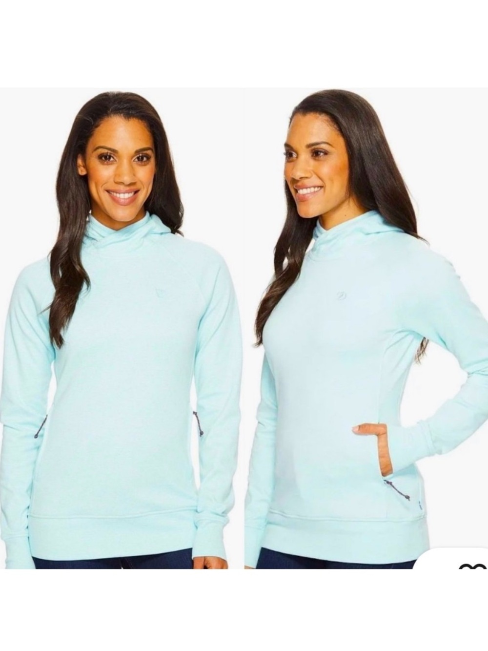 Fjallraven Womens High Coast Hoodie Aqua Blue Pullover Sweatshirt Hoodie Large